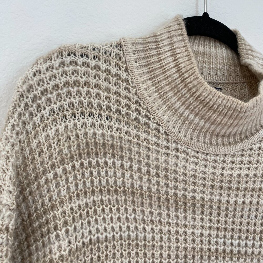 GAP Cotton Spacedye Mock Neck Chunky Sweater Neutral Beige - Picture 3 of 7